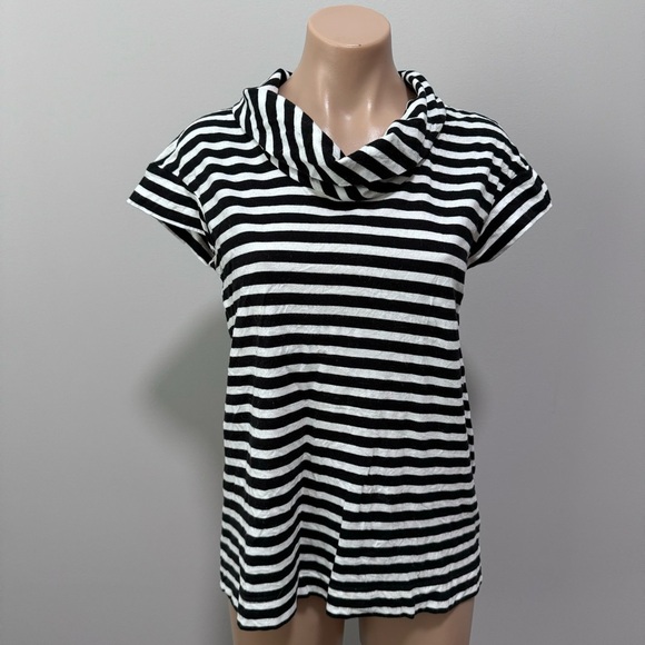 Tommy Hilfiger Tops - Tommy Hilfiger Black White Stripe Mock Neck Short Sleeve Shirt Medium